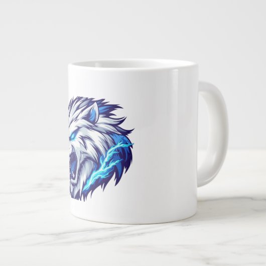 電動ローアリングライオンマはっきりしたグ – 青 ジャンボコーヒーマグカップ (正面右)