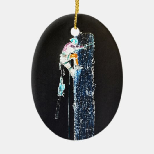 電動樹木外科医のチェーンソー セラミックオーナメント (正面)