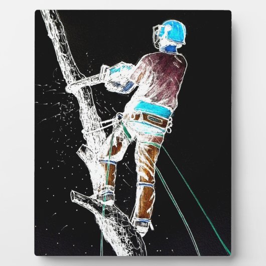 電動樹木外科医のチェーンソー フォトプラーク (正面)