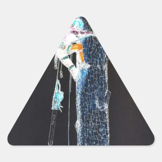 電動樹木外科医のチェーンソー 三角形シール (正面)