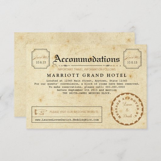 電報の宿泊施設旅行挿入物カード エンクロージャーカード (正面/裏面)