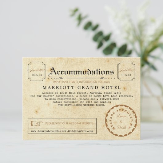 電報の宿泊施設旅行挿入物カード エンクロージャーカード (スタンド正面)