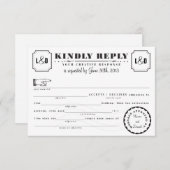 電報Libs応答カード白黒 招待状 (正面/裏面)