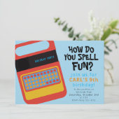 電子しゃべる&つづるおもちゃパーティーデザイン 招待状 (スタンド正面)