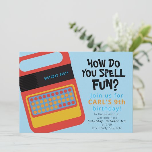 電子スピーキング＆スペリングおもちゃパーティーデザイン 招待状 (スタンド正面)