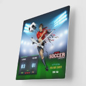電子スポーツスコアボード付きサッカー選手 スクエア壁時計 (傾斜)