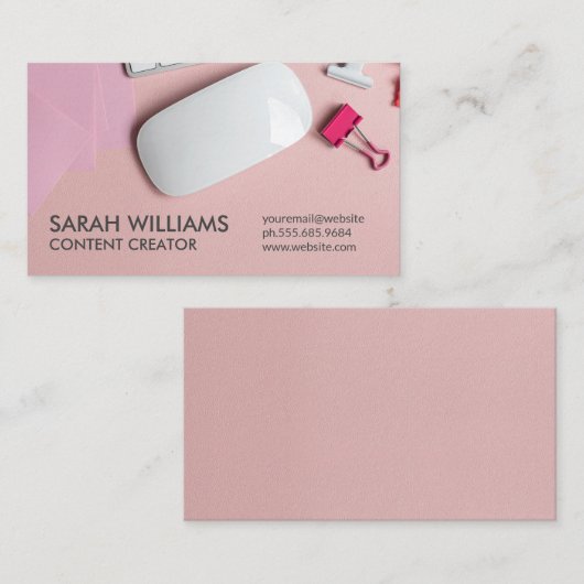 電子デスクトップワークスペースピンク色の背景 名刺 (正面/裏面)