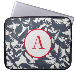 電子バッグ日本の鳥模様DIYイニシャル ラップトップスリーブ