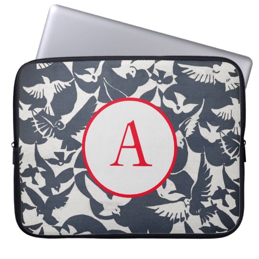 電子バッグ日本の鳥模様DIYイニシャル ラップトップスリーブ (正面)