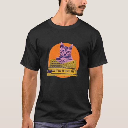 電子ミュージシャンシンセサイザCatヴィンテージDj Tシャツ (正面)