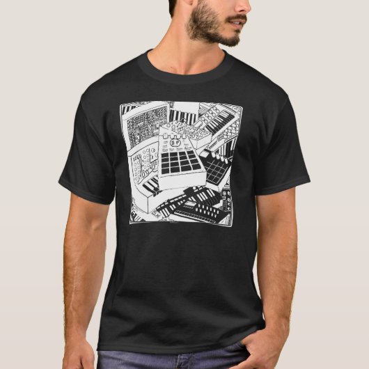 電子ミュージシャンプルオーバー用シンセサイザー Tシャツ (正面)