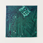 電子回路ボードの背景,抽象芸術,青 タペストリー (正面(横))