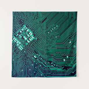 電子回路ボードの背景，抽象芸術，青 タペストリー