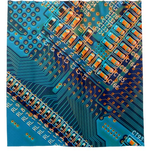 電子回路基板が閉じる。コンピューター,半導体 シャワーカーテン (正面)