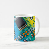 電子回路基板が閉じる。背景,イノシシ コーヒーマグカップ (正面右)