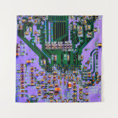 電子回路基板が閉じる。背景，イノシシ タペストリー (正面(横))