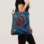 電子回路基板が閉じる。電子、マイクロ トートバッグ (クローズアップ)