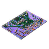 電子回路基板クローズアップ。背景、ボーア ノートブック (左側)