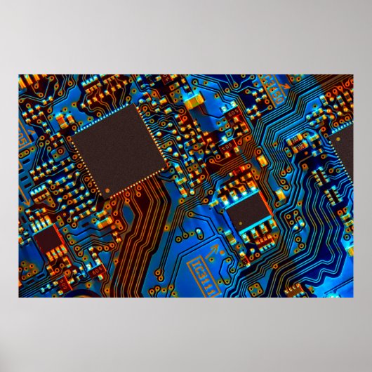 電子回路基板クローズアップ。背景、ボーア ポスター (正面)