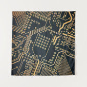 電子部品、コンピュータ・カードのクローズアップ、掘り下げ タペストリー (正面(横))