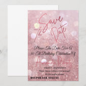電子Save the Date, ローズゴールドグリッター デジタ 招待状 (正面/裏面)