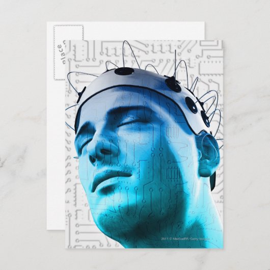 電極のキャップを被った男性のイラストレーション ポストカード (正面/裏面)