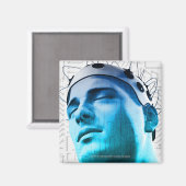 電極のキャップを被った男性のイラストレーション マグネット (正面/裏面)