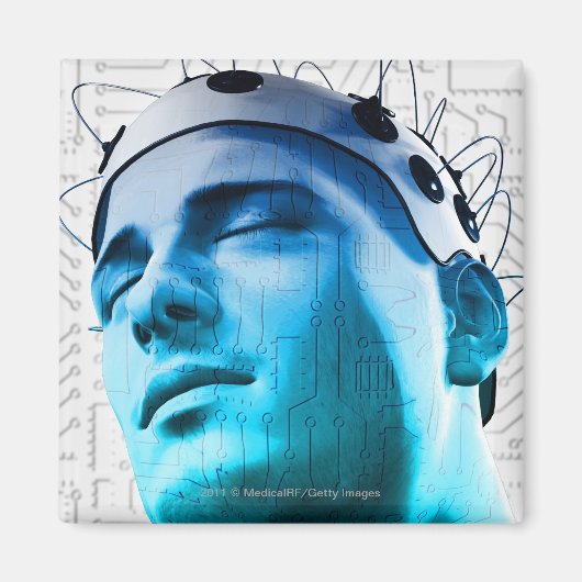 電極のキャップを被った男性のイラストレーション マグネット (正面)