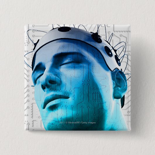 電極の帽子を身に着けている人のイラストレーション 缶バッジ (正面)