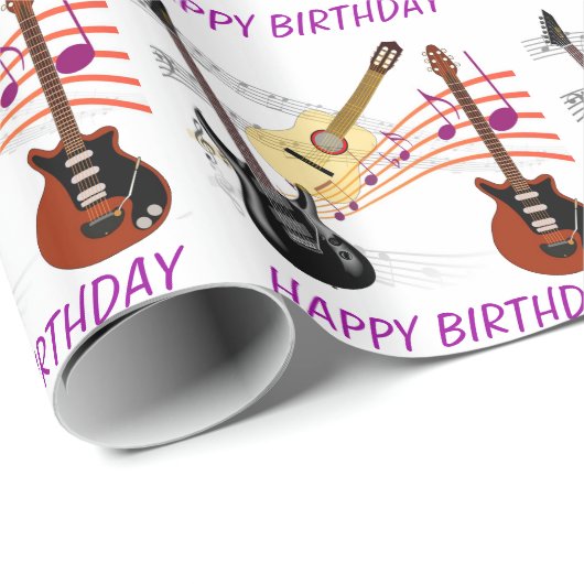 電気およびアコースティックギター音楽は誕生日に注意します ラッピングペーパー (ロールコーナー)
