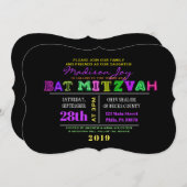 電気だ！ネオングローバー（ユダヤ教の）バル・ミツバー招待状 招待状 (正面/裏面)