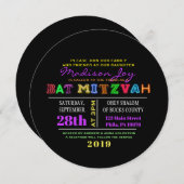 電気だ!ネオングローバー(ユダヤ教の)バル・ミツバー招待状 招待状 (正面/裏面)