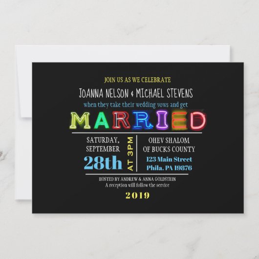 電気だ!ネオン標識結婚式招待状 招待状 (正面)