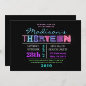 電気だ！ネオン誕生日十三招待状 招待状 (正面/裏面)