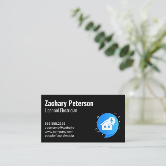 電気のアイコンと家 名刺 (スタンド正面)