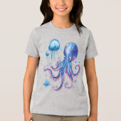 電気の深海タコと輝くクラゲ トライブレンドＴシャツ (正面)