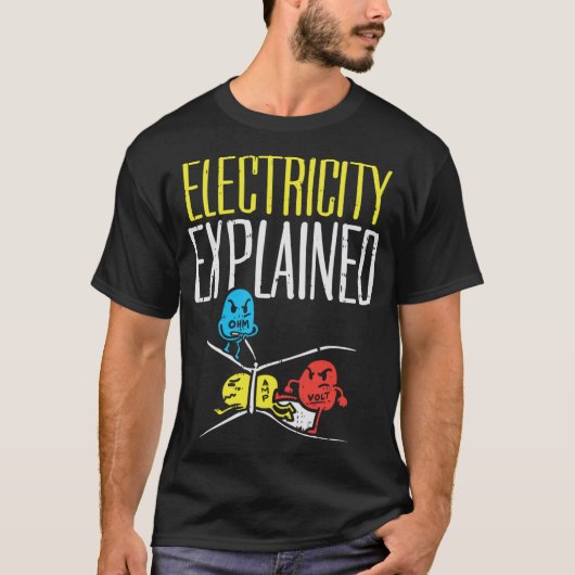 電気を解説する面白い電気技師先生 Tシャツ (正面)