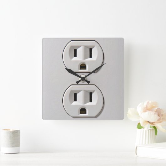 電気アウトレットプラグイン スクエア壁時計 (ホーム)