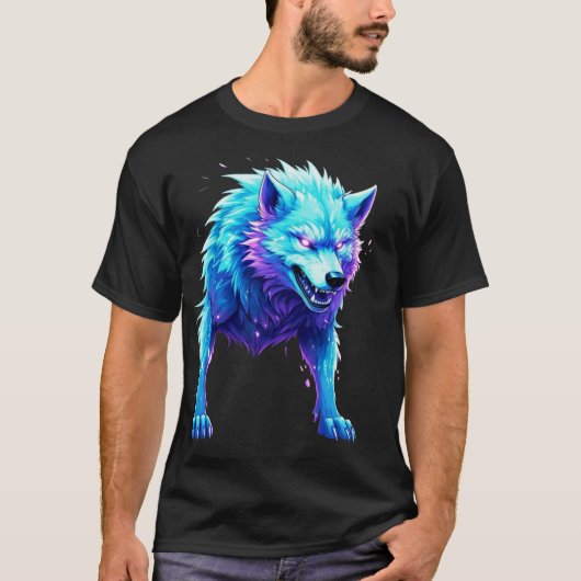 電気エネルギーを纏ったカートゥーンウルフTシャツ Tシャツ (正面)