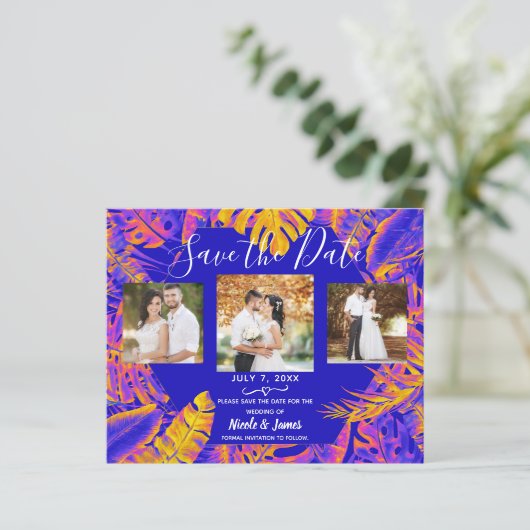 電気オレンジ色の熱帯葉が日付を保存 (スタンド正面)