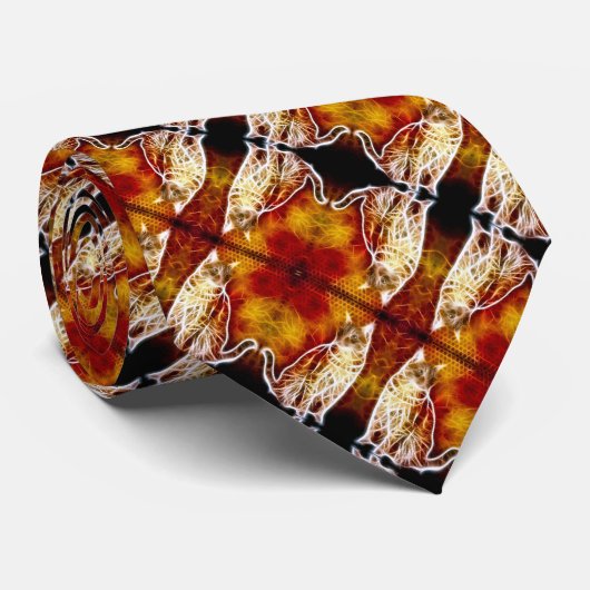 電気カラフルオレンジ猫シルクのファウラード模様 ネクタイ (ロール)