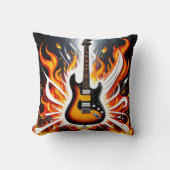 電気ギターが炎のように発火する クッション (正面)
