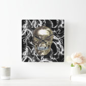 電気クロムスカル四角時計 スクエア壁時計 (ホーム)