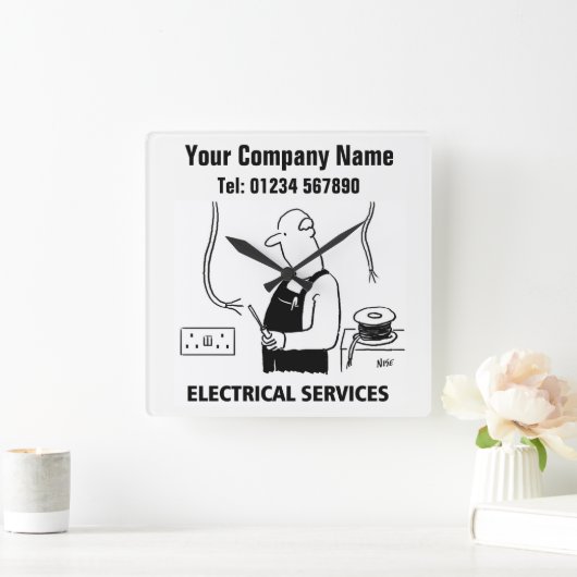 電気サービスの漫画の時計 スクエア壁時計 (ホーム)