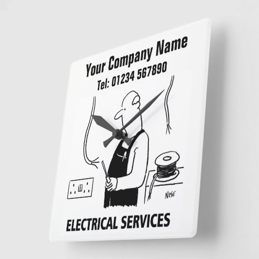 電気サービスの漫画の時計 スクエア壁時計 (傾斜)