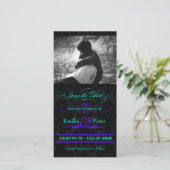 電気ティール（緑がかった色）と紫の写真日付を保存 セーブザデート (スタンド正面)