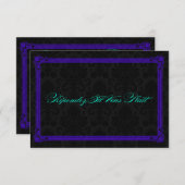 電気ティール(緑がかった色)&パープルポスタースタイルウェディングRSVP 出欠カード (正面/裏面)