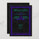 電気ティール(緑がかった色)&パープルポスタースタイル宿泊施設 エンクロージャーカード (正面/裏面)