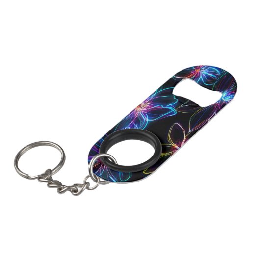 電気ネオンの花の輝き キーホルダー栓抜き (正面アングル)