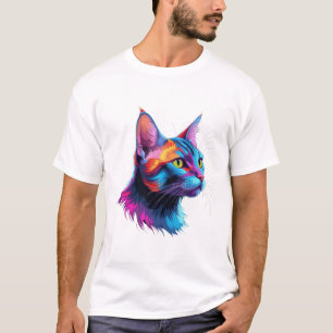 電気ネオンキャッアートトカラフル – ペットポートレート Tシャツ
